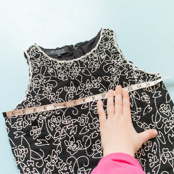 Jkara Black White Beaded Bust Sleeveless Formal Ankle Fit Flare Dress Size 6 - Picture 7 of 10